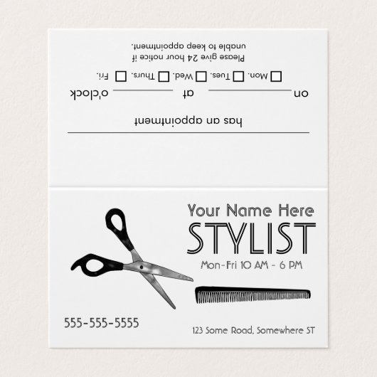 Stylist White Appointment Visitekaartje (Buitenkant ongevouwen)