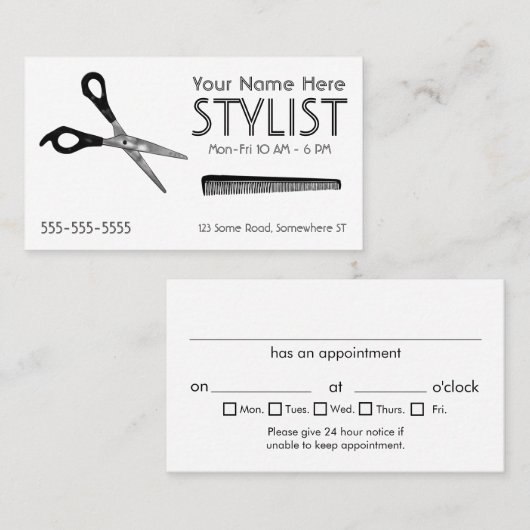 Stylist White Appointment Visitekaartje