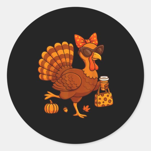 Styliurkey Fall Fashion Coffee Lover Thanksgiving  Ronde Sticker (Voorkant)
