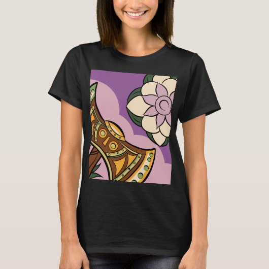 Stylized Axe and Flower Design T-shirt (Voorkant)