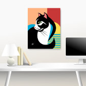 Stylized Black and White Cat Art Poster