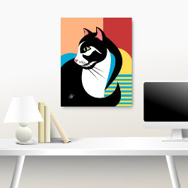 Stylized Black and White Cat Art Poster