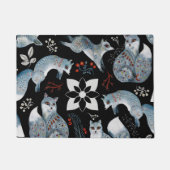  Stylized blue foxes with intricate floral designs Deurmat (Voorkant)