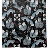  Stylized blue foxes with intricate floral designs Douchegordijn (Voorkant)