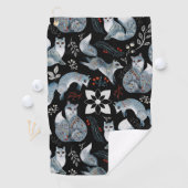  Stylized blue foxes with intricate floral designs Golfhanddoek (Insitu)