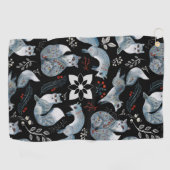  Stylized blue foxes with intricate floral designs Golfhanddoek (Horizontaal)
