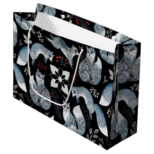  Stylized blue foxes with intricate floral designs Groot Cadeauzakje (Voorkant Gekanteld)