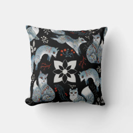  Stylized blue foxes with intricate floral designs Kussen