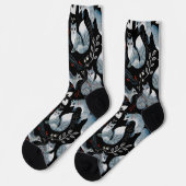  Stylized blue foxes with intricate floral designs Sokken (Links)