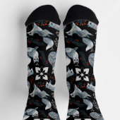  Stylized blue foxes with intricate floral designs Sokken (Top)