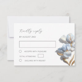 Stylized Blue Gold Lily Bas Relief Flower RSVP Kaartje