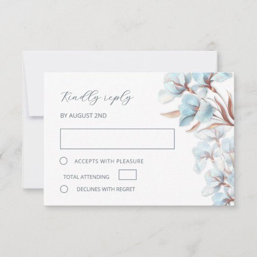 Stylized Blue Rose Gold Lily Layered Flowers RSVP Kaartje (Voorkant)