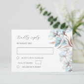 Stylized Blue Rose Gold Lily Layered Flowers RSVP Kaartje (Staand voorkant)