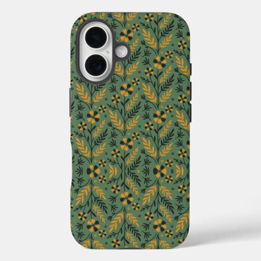 Stylized botanical orange and black floral pattern Case-Mate iPhone case (Achterkant)