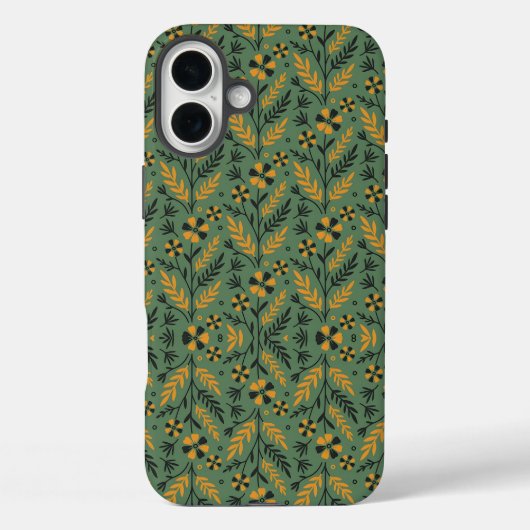 Stylized botanical orange and black floral pattern Case-Mate iPhone case (Achterkant)