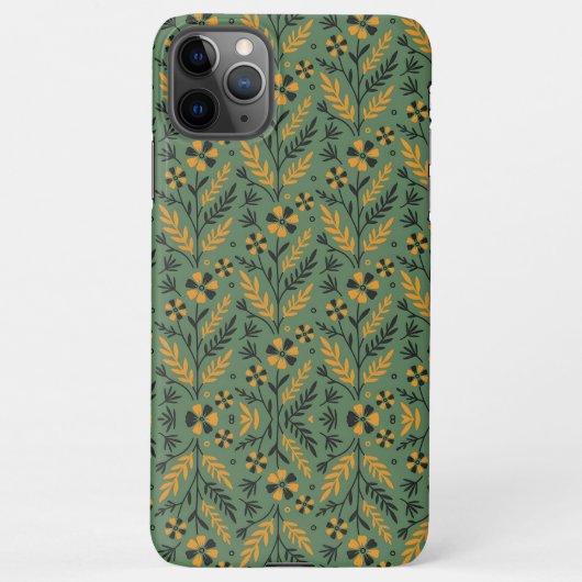 Stylized botanical orange and black floral pattern iPhone hoesje (Achterkant)