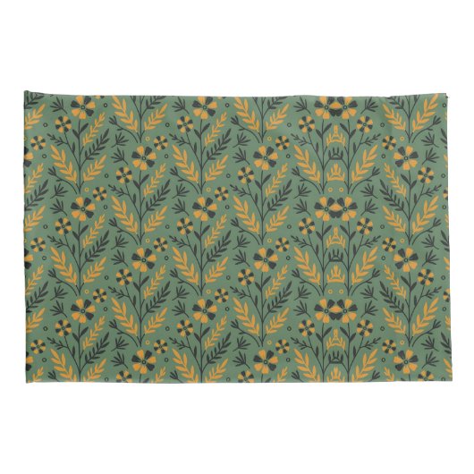 Stylized botanical orange and black floral pattern kussensloop (Achterkant-Rechts)