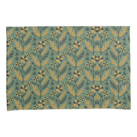 Stylized botanical orange and black floral pattern kussensloop (Voorkant-Rechts)