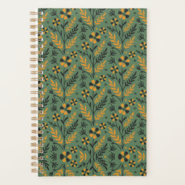 Stylized botanical orange and black floral pattern planner