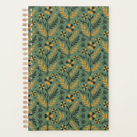 Stylized botanical orange and black floral pattern planner (Voorkant)
