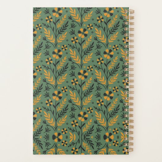 Stylized botanical orange and black floral pattern planner (Achterkant)