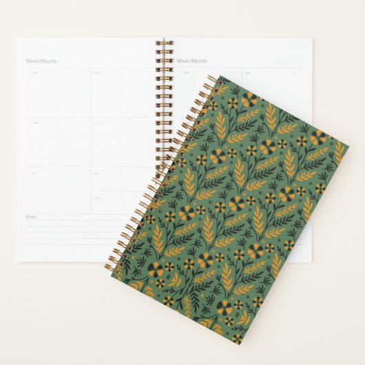Stylized botanical orange and black floral pattern planner (Display)
