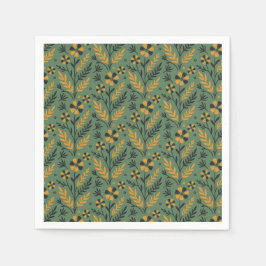 Stylized botanical orange and black floral pattern servet