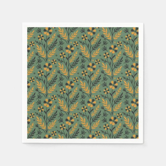 Stylized botanical orange and black floral pattern servet (Voorkant)