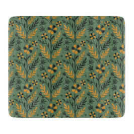 Stylized botanical orange and black floral pattern snijplank