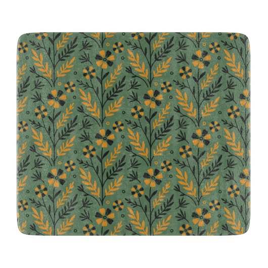 Stylized botanical orange and black floral pattern snijplank (Voorkant)