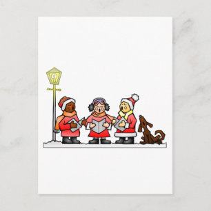 Stylized Cartoon KerstCarolers Caroling Feestdagenkaart