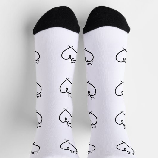 Stylized Cat Heart Print Socks Sokken (Top)