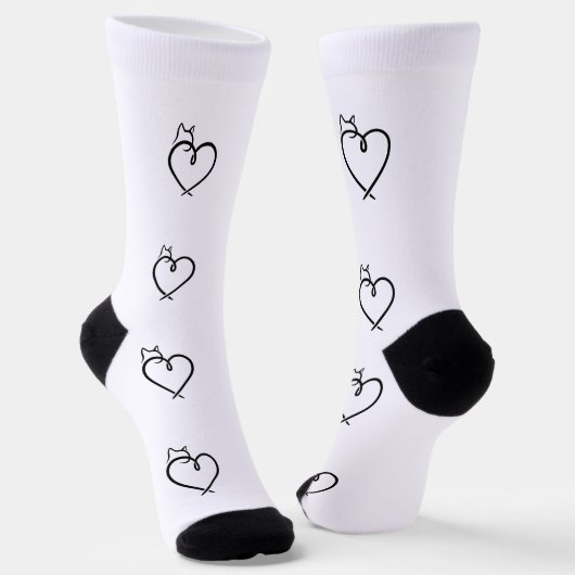 Stylized Cat Heart Print Socks Sokken (Gebogen)