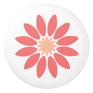 Stylized Coral Daisy with Peach Center Keramische Knop