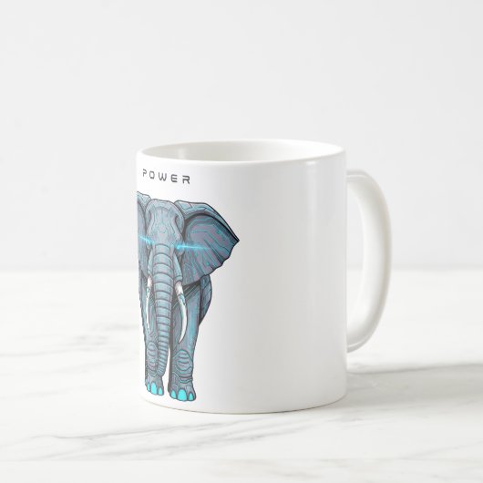 Stylized Elephant Graphic with Power Theme Koffiemok (Voorkant rechts)