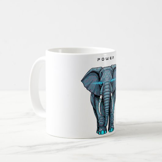 Stylized Elephant Graphic with Power Theme Koffiemok (Voorkant links)