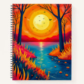 Stylized Fiery Sunset Lake Dreamy Scenery Notitieboek (Voorkant)