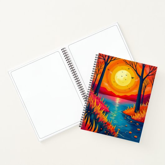 Stylized Fiery Sunset Lake Dreamy Scenery Notitieboek (Binnen)