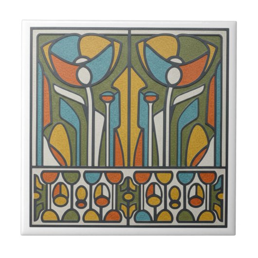 Stylized Floral Mid-Century Motif #6 ID1224 Tegeltje (Voorkant)