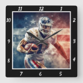 Stylized Football Player Vierkante Klok (Voorkant)