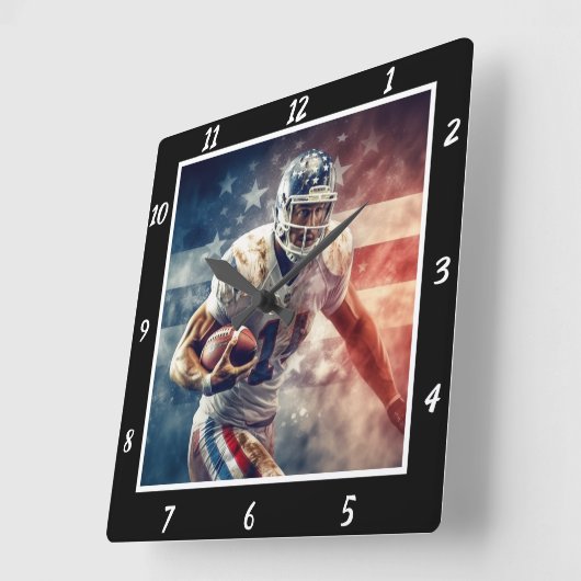 Stylized Football Player Vierkante Klok (Hoek)