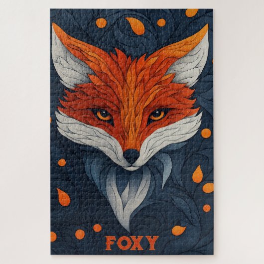 Stylized Fox Illustration with Floral Background Legpuzzel (Verticaal)