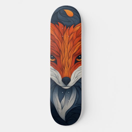 Stylized Fox Illustration with Floral Background Persoonlijk Skateboard (Voorkant)