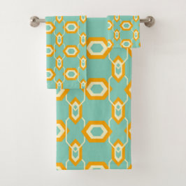 Stylized geometric pattern in bold orange hexagon bad handdoek