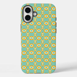 Stylized geometric pattern in bold orange hexagon iPhone 16 plus hoesje