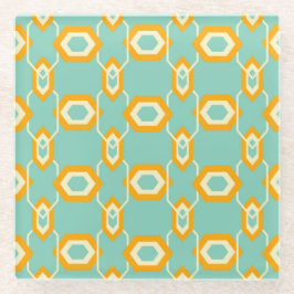 Stylized geometric pattern in bold orange hexagon glazen onderzetter