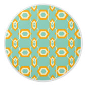 Stylized geometric pattern in bold orange hexagon keramische knop (Voorkant)