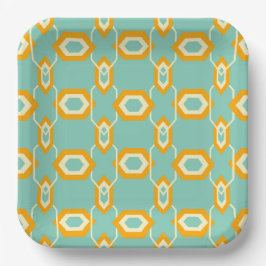 Stylized geometric pattern in bold orange hexagon papieren bordje
