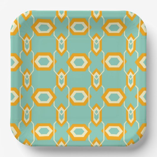 Stylized geometric pattern in bold orange hexagon papieren bordje (Voorkant)