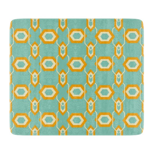 Stylized geometric pattern in bold orange hexagon snijplank (Voorkant)